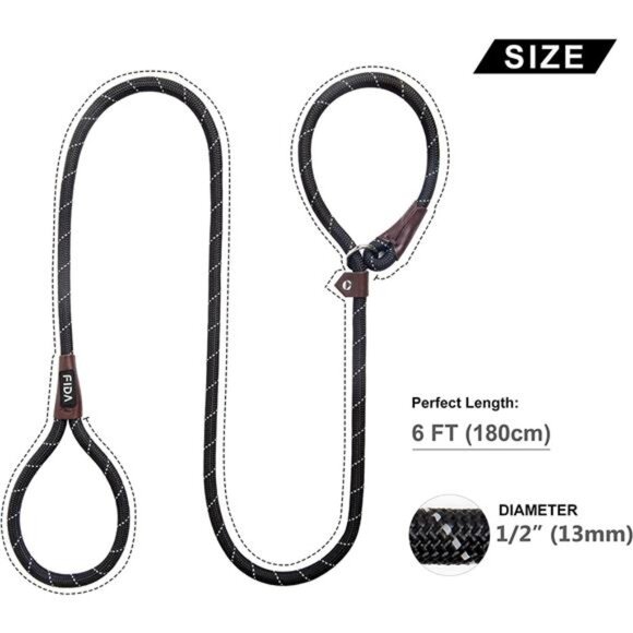 Durable Slip Lead Dog Leash, 6 FT x 1/2" Heavy Duty Dog Loop Leash - Picture 2 of 5